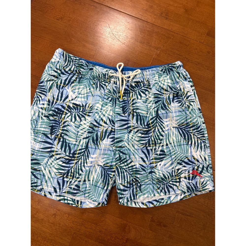 Tommy Bahama Swim Trunks Mens XXL Blue Palm Leaf Print Mesh Lined Board Shorts